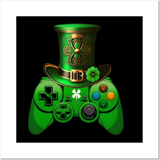 Video Game Controller Irish Gamer Boys St Patricks Day Men -Shamrock Video Game controller - st patrick gamer for boys men Posters and Art